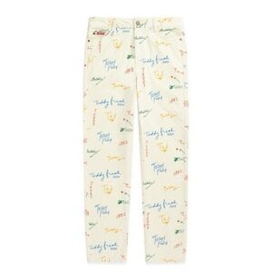 Teddy Fresh 2020 Cream With Graffiti Handwriting Cotton Straight Leg Jeans